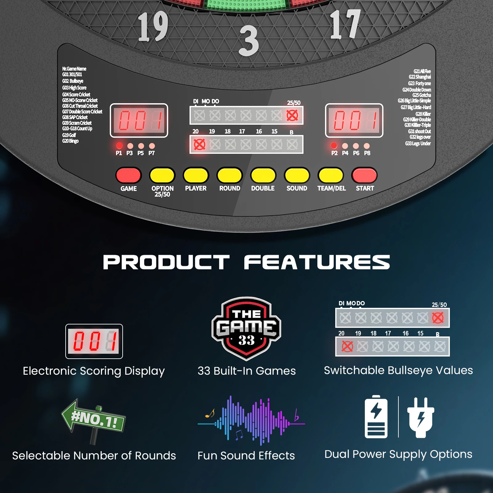 Elektronische Dartscheibe mit LCD-Display, professionelles Dartboard-Set für drinnen und draußen – Bild 6